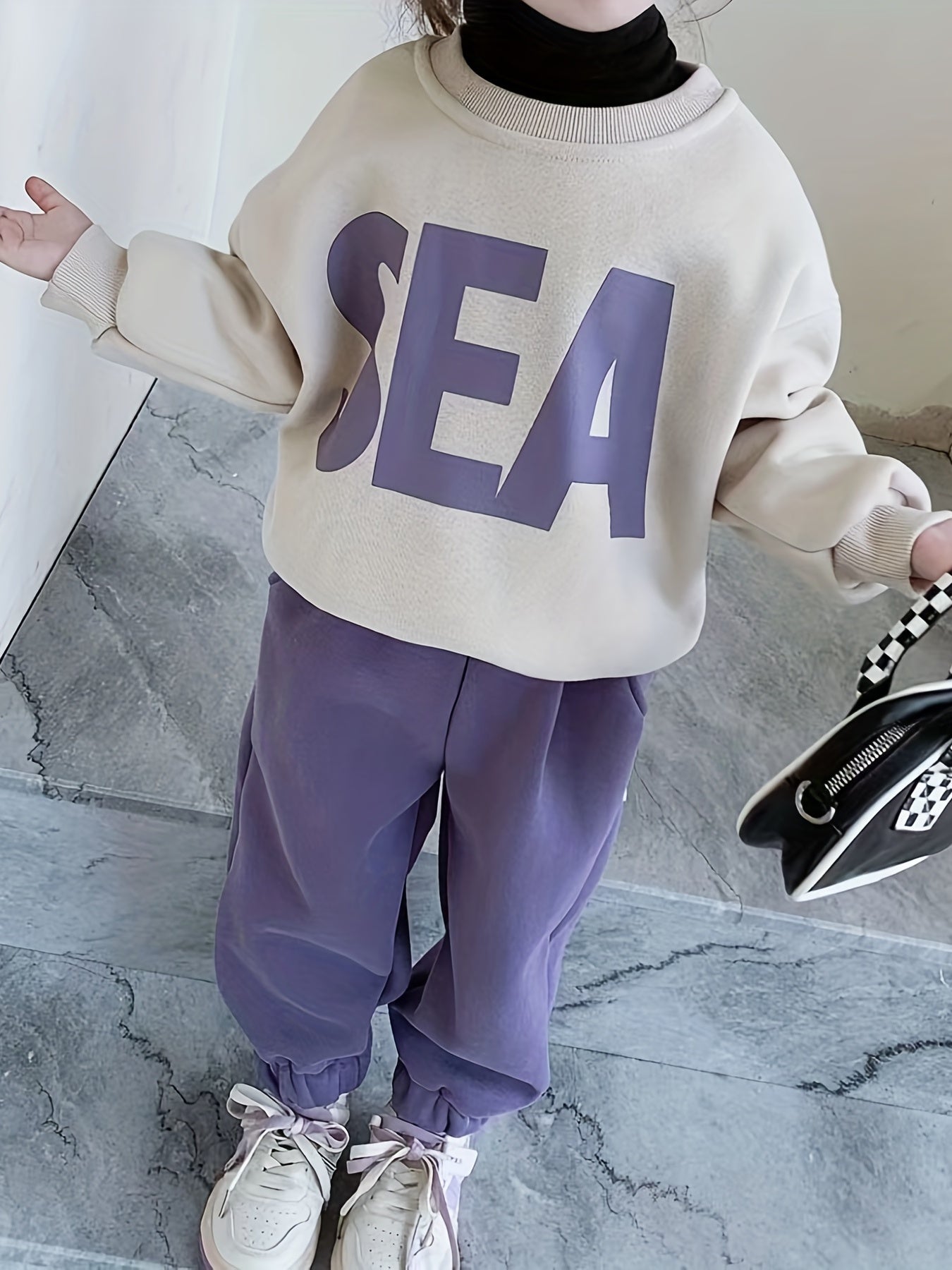 Girl's SEA Print Sweatshirt & Sweatpants Set