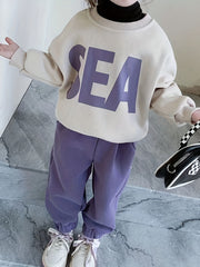 Girl's SEA Print Sweatshirt & Sweatpants Set