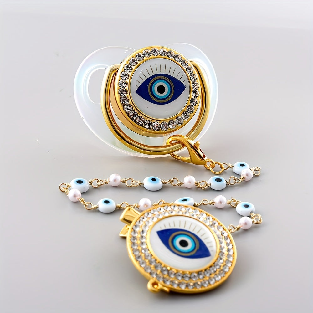 Evil Eye Pacifier with Chain Clip
