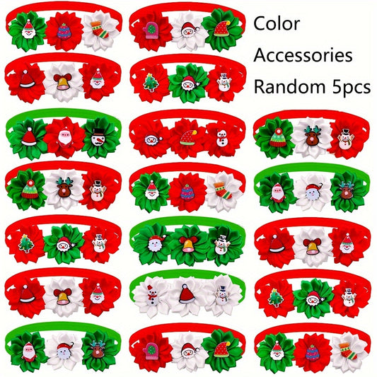 5pcs Christmas Dress Up Dog Bow Tie & Flower Collar Set