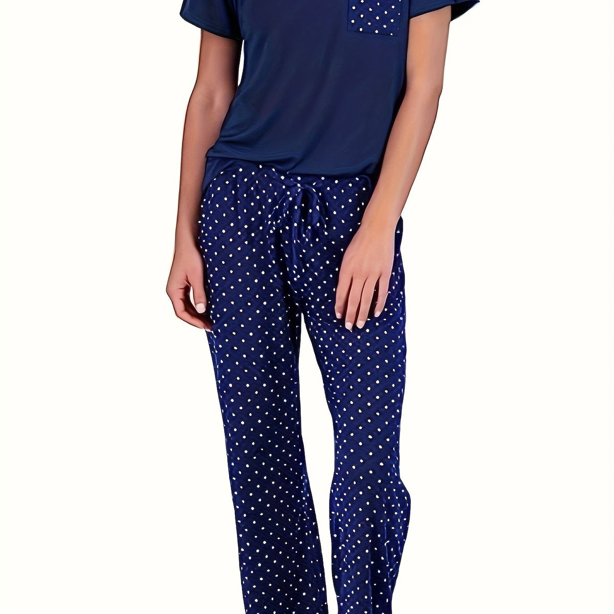  Polka Dot Pajama Set V-Neck Tee & Pants Lounge Set