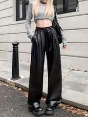  Faux Leather Wide Leg Trousers