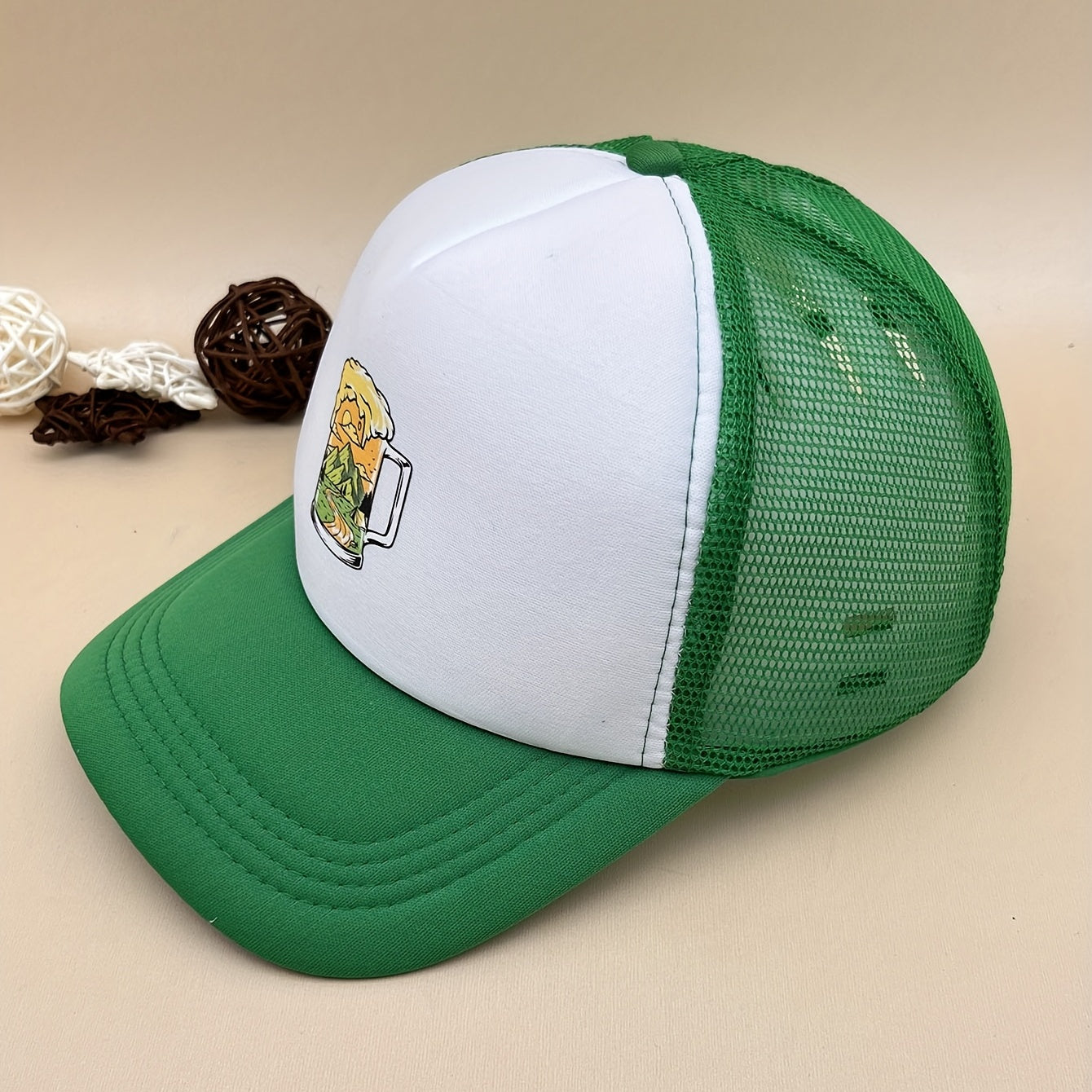 Summer Wine Glass Mesh Hat Hot Stamping Sponge Mesh Hat