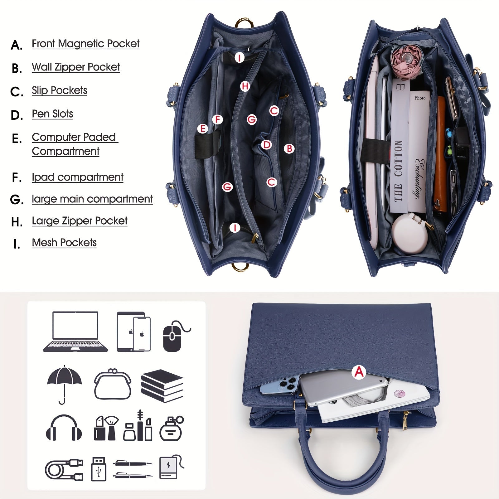 15.6in Waterproof Laptop Tote Bag Briefcase