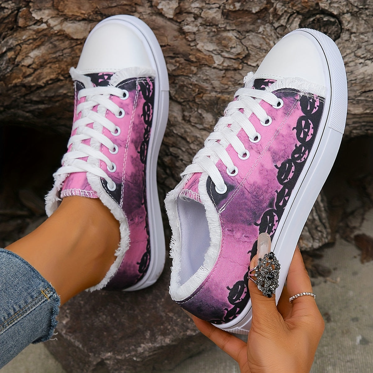 Women's Pumpkin Pattern Lace Up Canvas Halloween Shoes