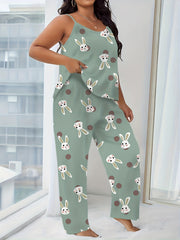 Bunny Print Pajama Set Sleeveless Cami Top & Pants Women's Sleepwear