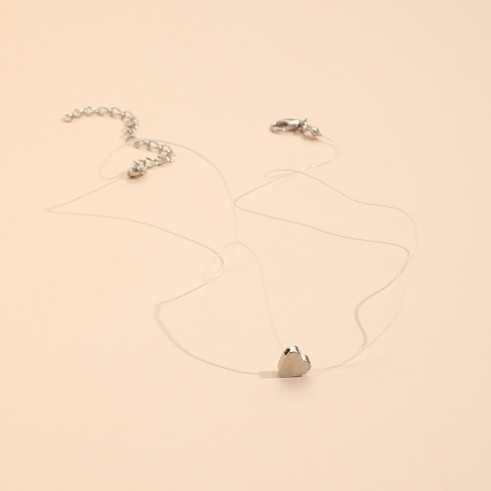 Heart Pendant Necklace with Transparent Fishing Line