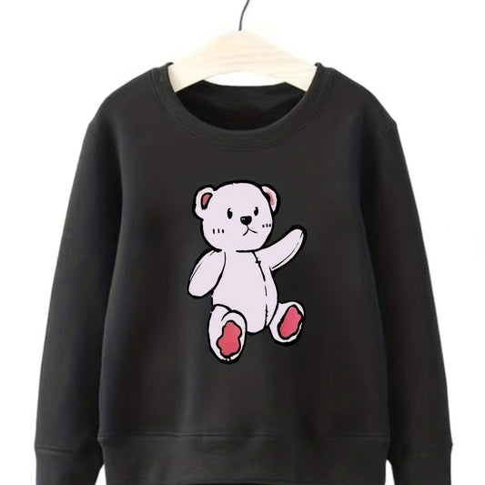 Girls Pink Bear Print Long Sleeve Sweatshirt Top Pullovers