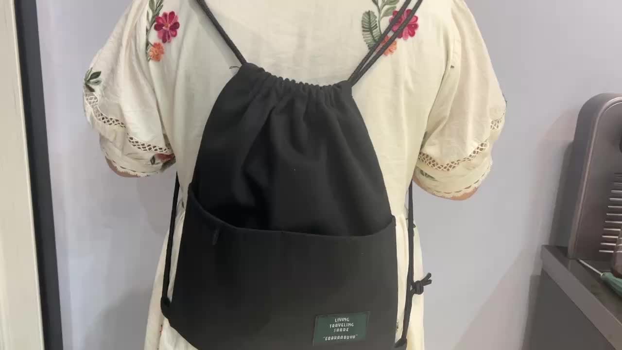 Canvas Drawstring Large Capacity Backpack Lightweight Shoulder Bag