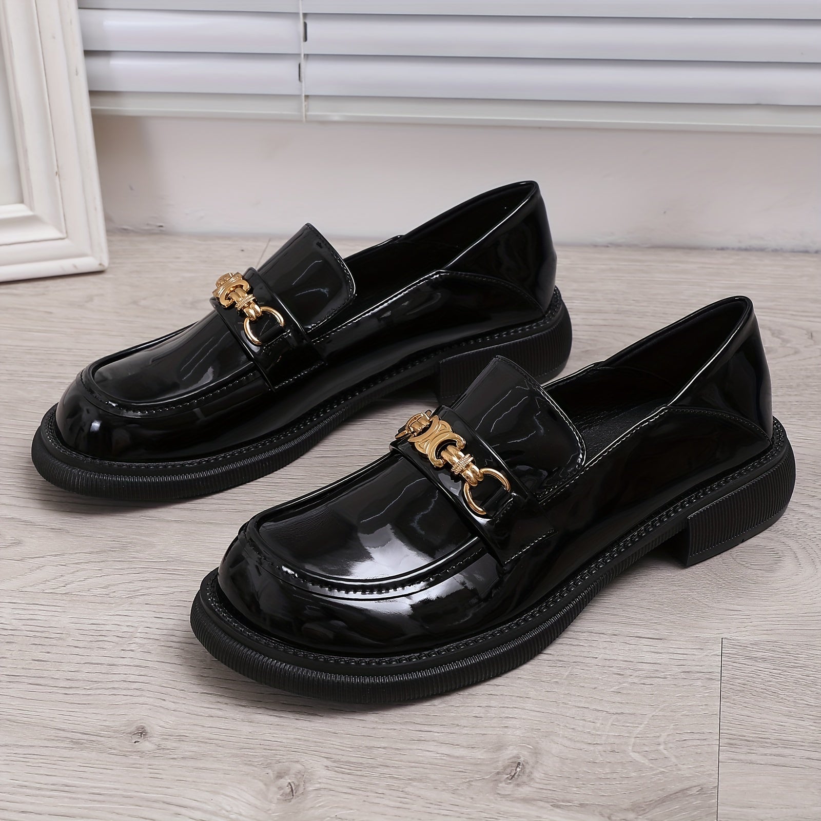 Women's Metallic Chunky Heel Loafers Work Shoes
