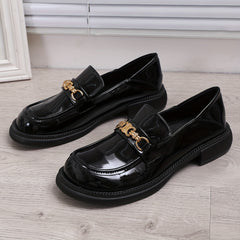 Chain Decor Loafers Patent Leather Slip On Shoes