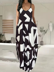  Colorblock Geo Print Maxi Cami Dress