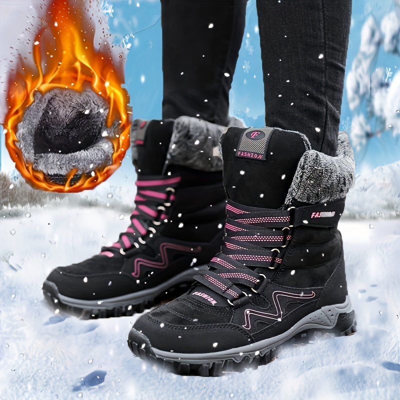 Women's Winter High Top Snow Boots Thickened Non slip Faux Leather Hiking Boots