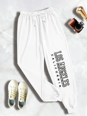  Letter Print Drawstring Sweatpants Women's Plus Slight Stretch
