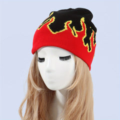 Y2K Flame Star Jacquard Beanie Hip Hop Knitted Warm Hat
