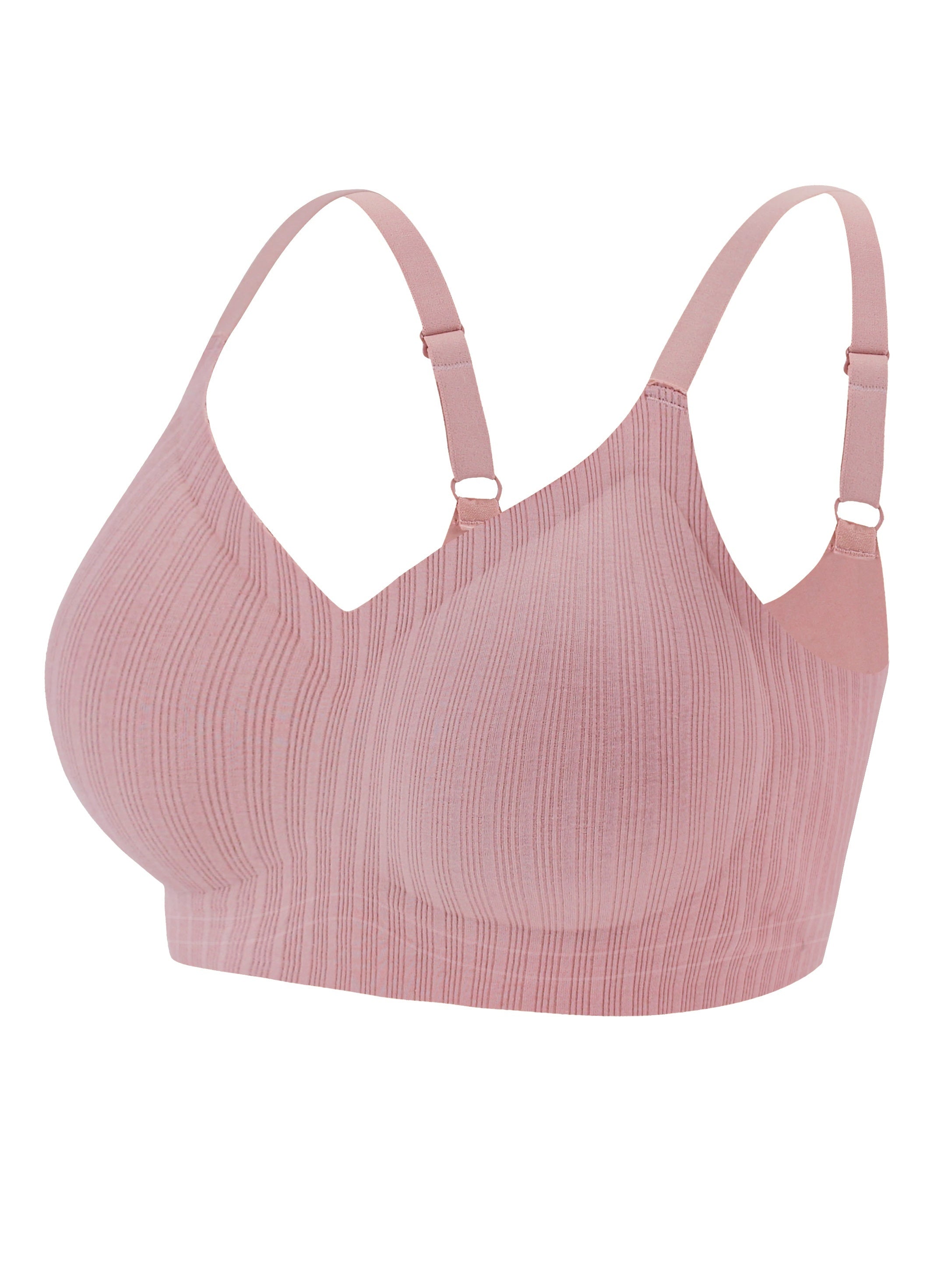 Pink Wireless Breathable Full Coverage Bra Solid Striped High Elastic Lingerie