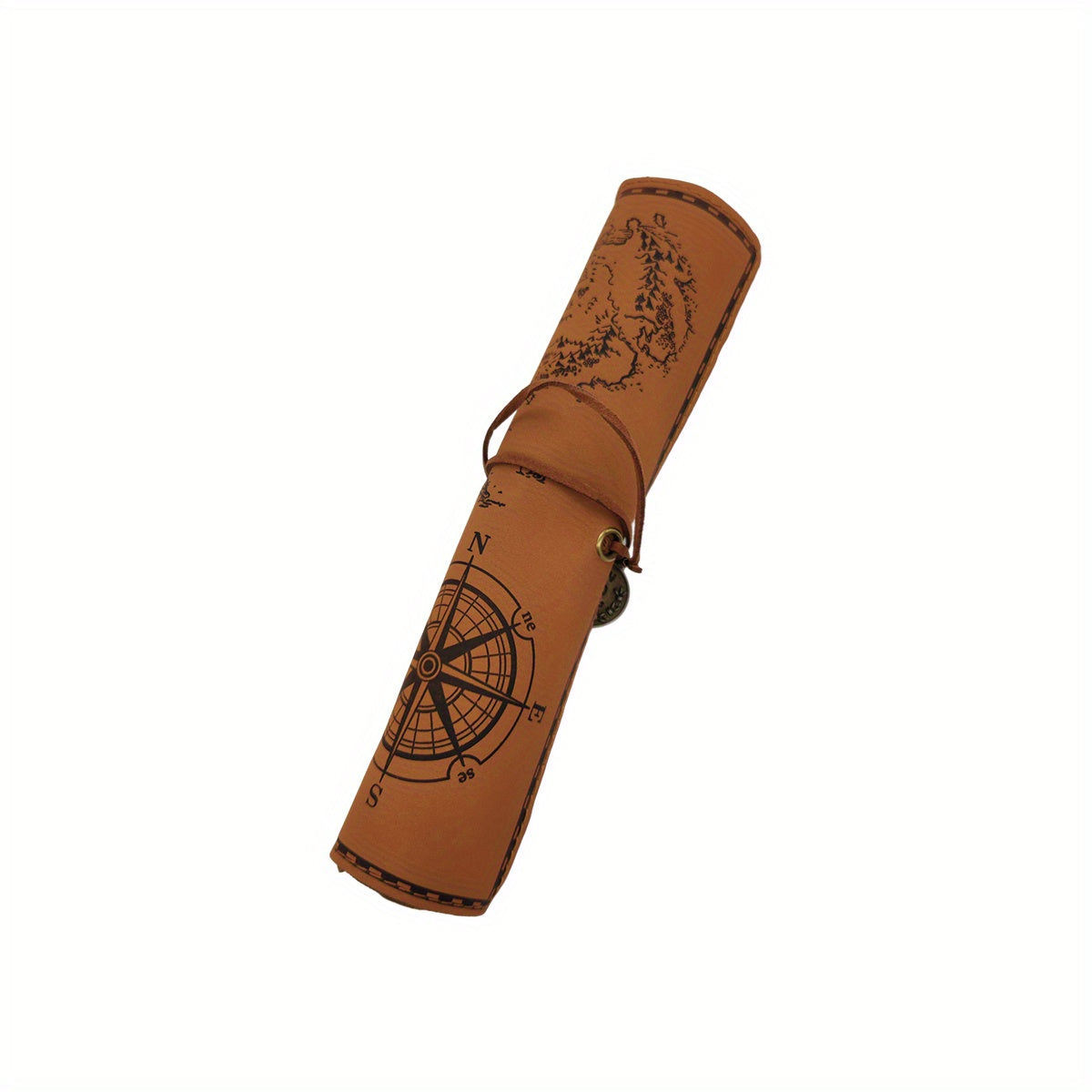 PU Leather Roll up Pen Bag Vintage Treasure Map Pencil Pouch