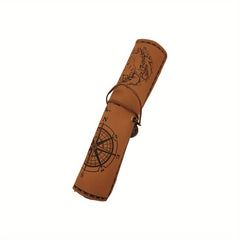 PU Leather Roll up Pen Bag Vintage Treasure Map Pencil Pouch
