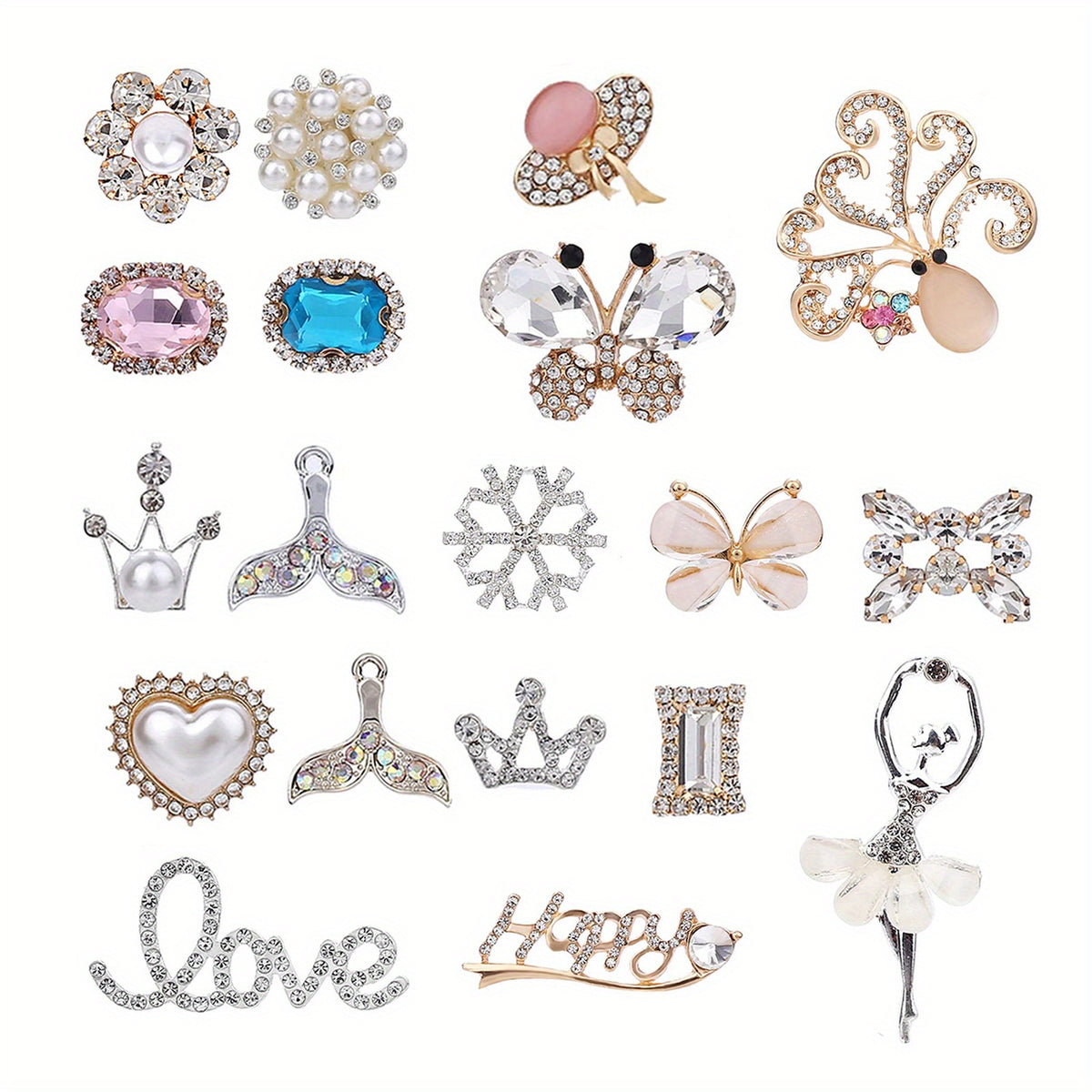 19Pcs Crystal Shoe Charms For Women Party Clogs Sandals