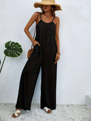 Boho Ink Print Jumpsuit Spaghetti Wide Leg Women's Clothing
