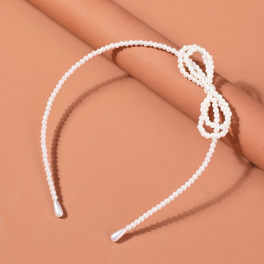 Pearl Bow Headband for Girls Skinny Sweet Princess Headdress for Women