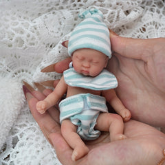 6 Inch Rourou Boy Reborn Doll with Yellow Knit Hat & Green Sweater