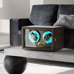 Wood Grain Lithium Watch Winders, 2 Slots, LED Light