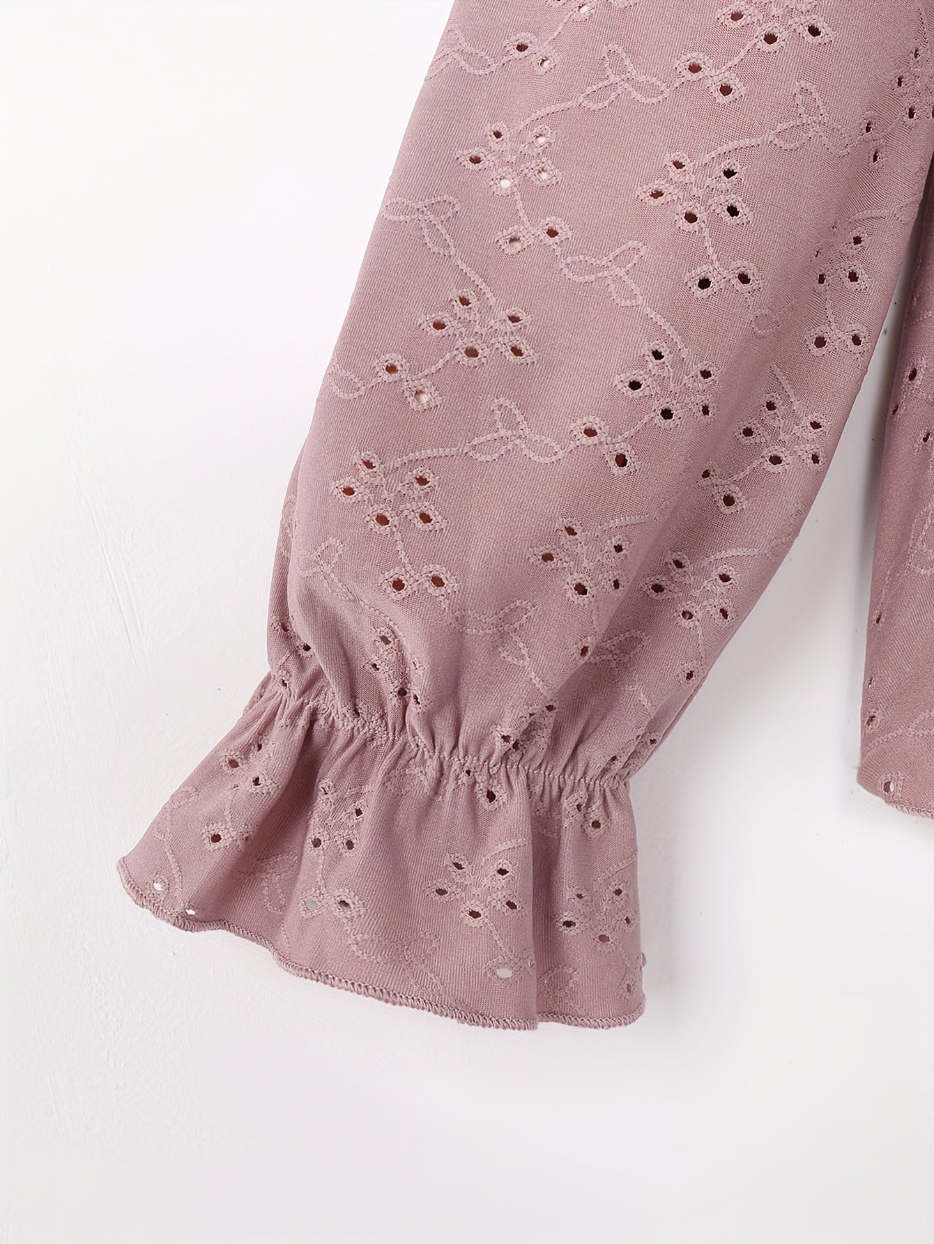  Eyelet Embroidery Flounce Sleeve Peplum Top