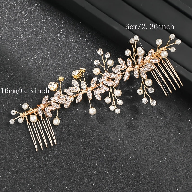 Crystal Faux Pearl Leaf Bridal Hair Comb - Wedding Hair Accessories