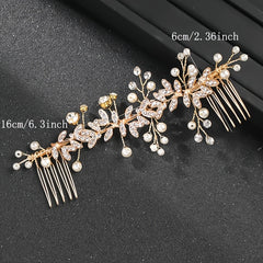Crystal Faux Pearl Leaf Bridal Hair Comb - Wedding Hair Accessories