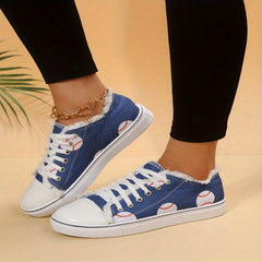 Women's Baseball Print Canvas Shoes Low Top Sneakers