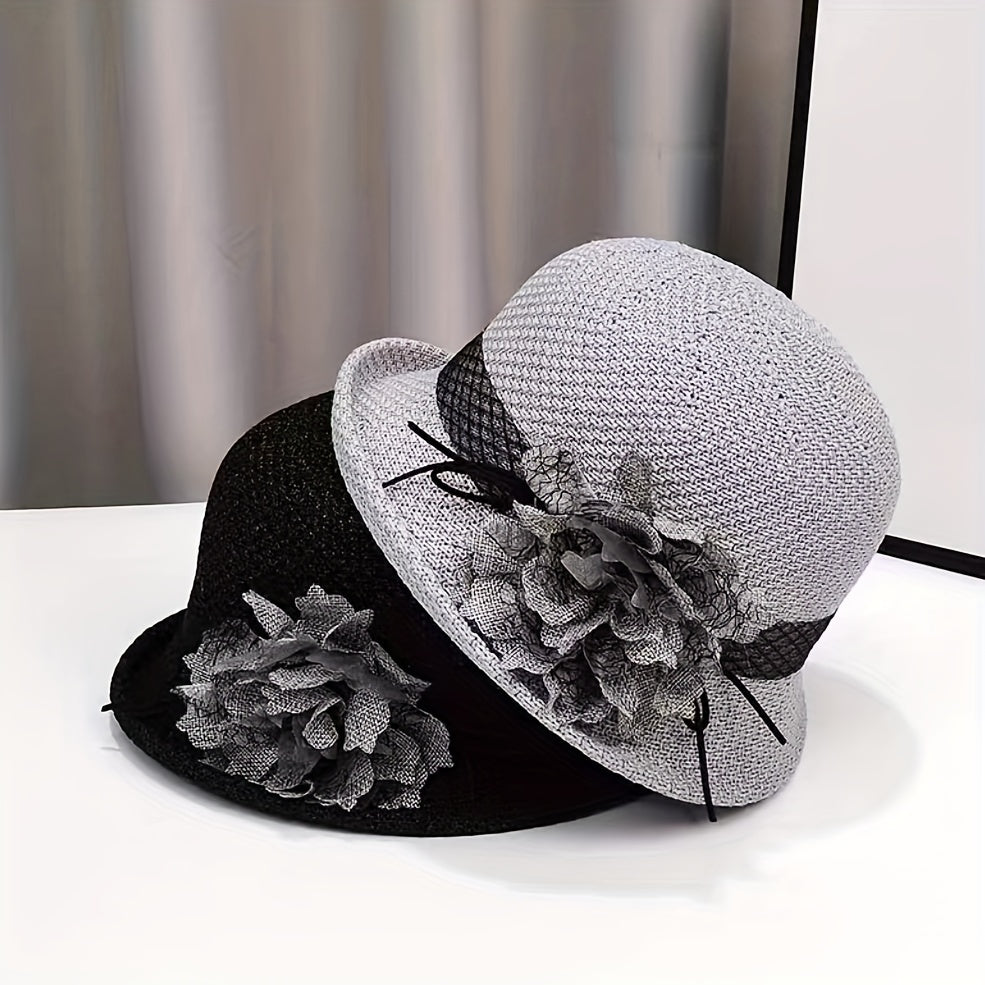 Women's Bucket Hat with Flower Decor Sunshade Fedora