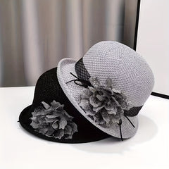 Women's Bucket Hat with Flower Decor Sunshade Fedora