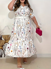 Women's Plus Floral Print V Neck Maxi Smock Dress