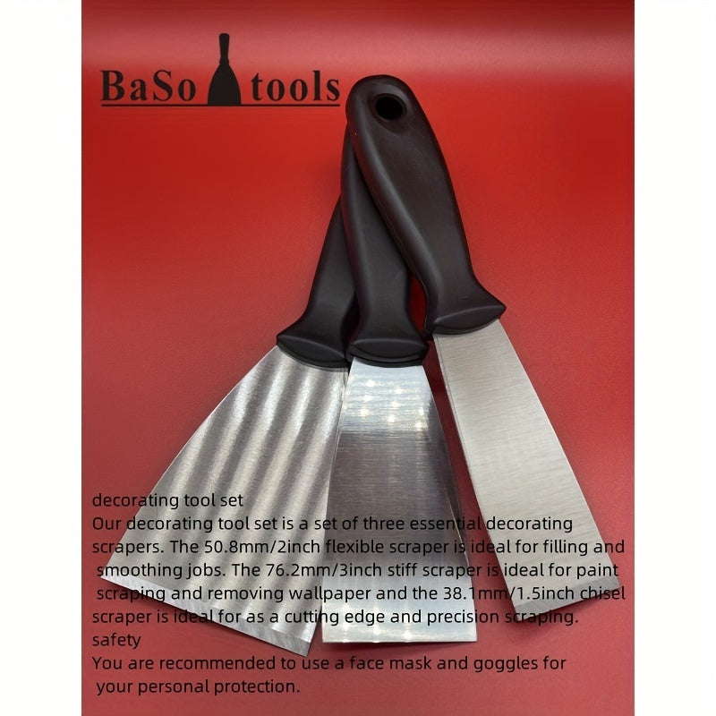 3pc Carbon Steel Putty Set with Shovel Knives & Bubble Shell Packaging
