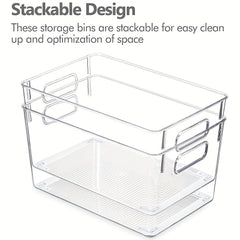 6pcs Set Storage Box Transparent Refrigerator Storage Bin With Handle