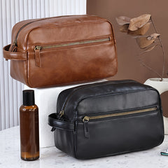 British Style Men's Cosmetic Bag Travel Toiletry PU Leather Bathroom Kit