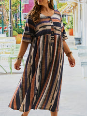 Women's Plus Stripe Print Button Decor Casual Dress