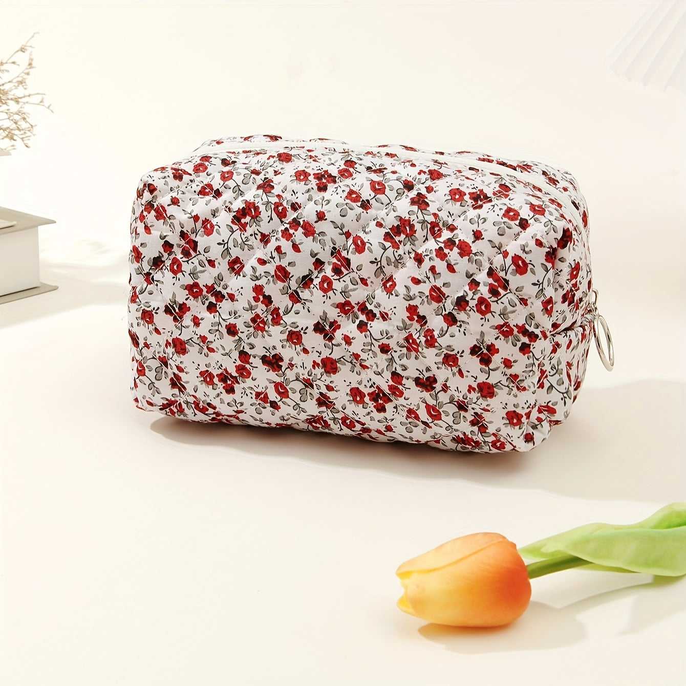 Floral Quilted Makeup Bag Cosmetic Storage for Women Durable Travel Pouch