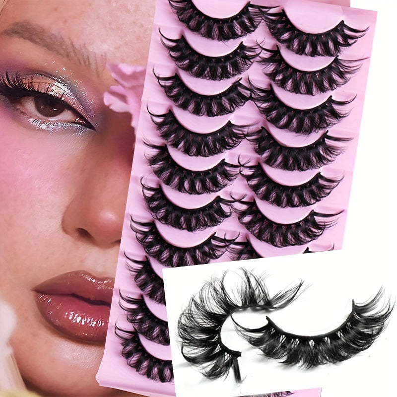 10 Pairs Fiber False Eyelashes D Curved Thick Curly Natural Eyelashes