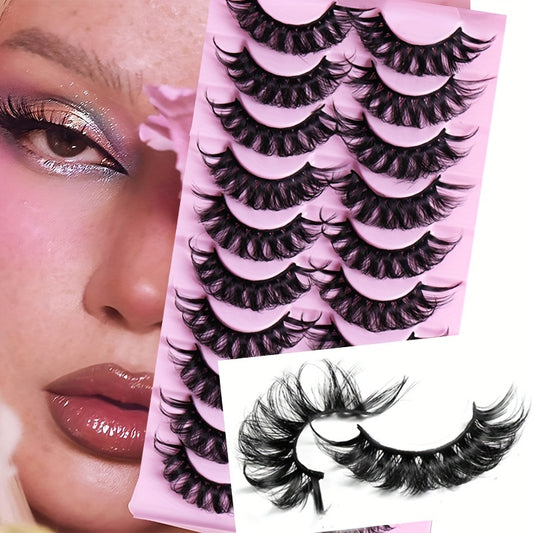 10 Pairs Fiber False Eyelashes D Curved Thick Curly Natural Eyelashes