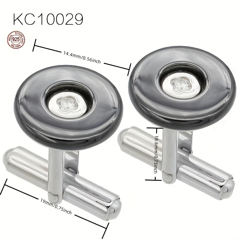 Men's 925 Silver Round Zircon Cufflinks Business Wedding Gift