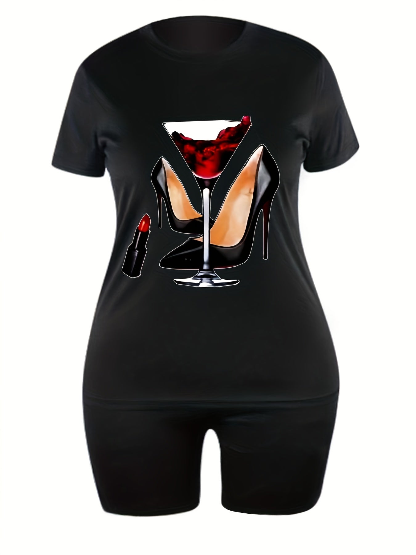  Casual 2 Piece Set Women Tee & Biker Shorts