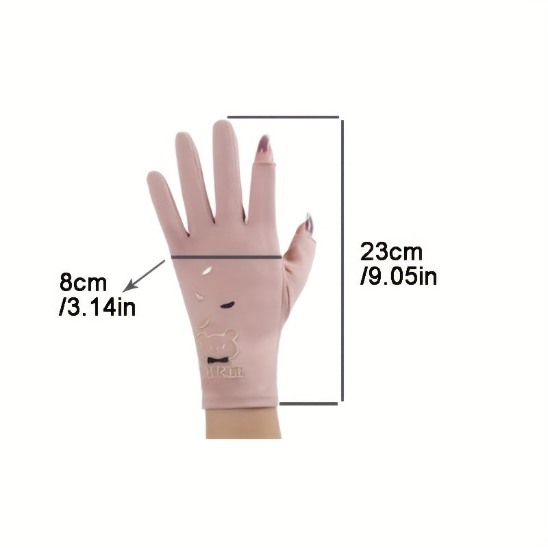 Bear Embroidery Half Finger Gloves for Women