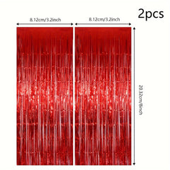 2pcs Red Foil Tassel Curtains Party Decoration