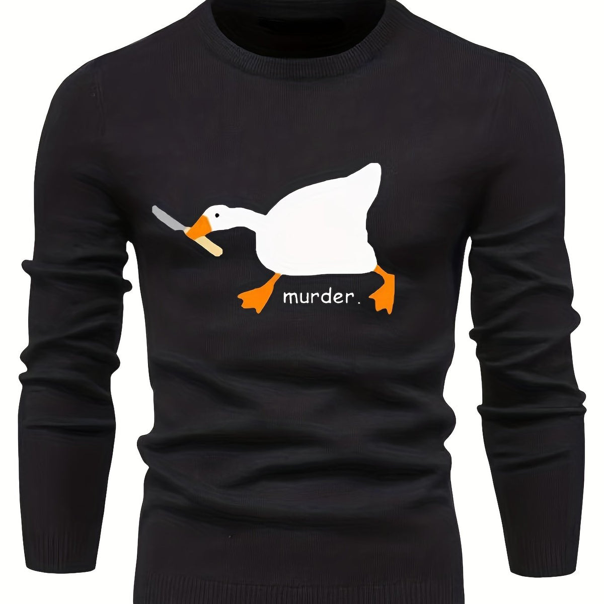 Duck Print Knit Sweater Men's Casual Warm Crew Neck Pullover