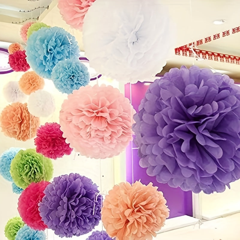 15pcs Rainbow Tissue Paper Pom Poms Flowers Wedding Birthday Party Decor