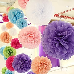 15pcs Rainbow Tissue Paper Pom Poms Flowers Wedding Birthday Party Decor