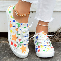 Women's Star Printed Canvas Shoes Colorful Lace Up Low Top Flat Shoes