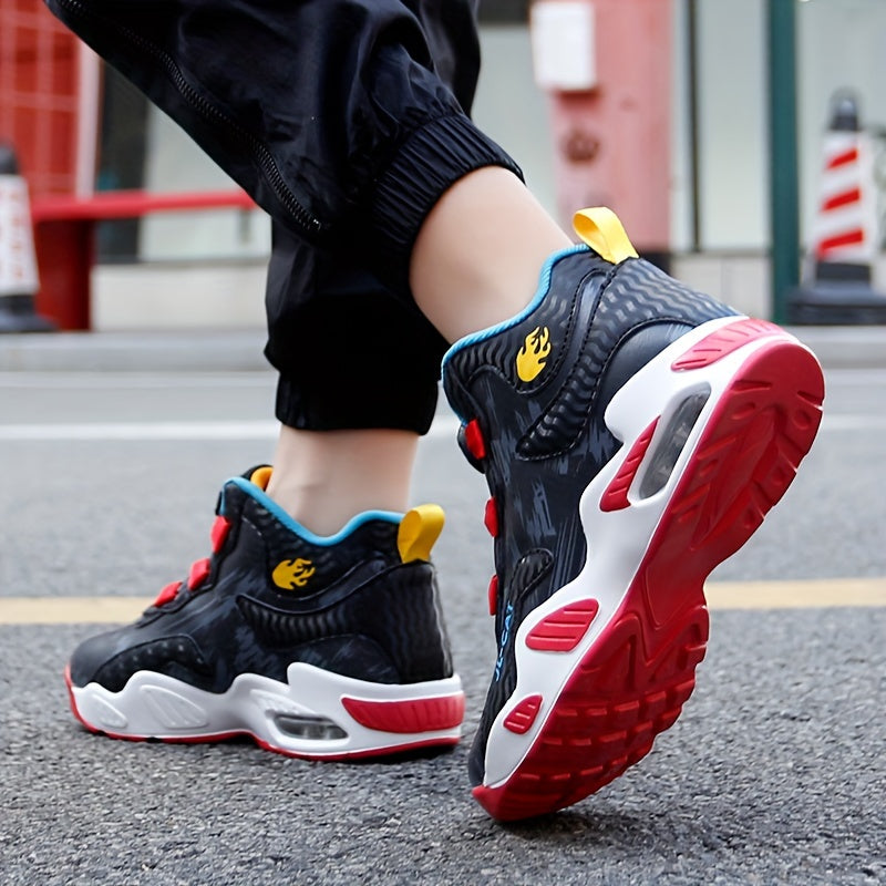 Boy's High Top Basketball Shoes with Rotating Buckle